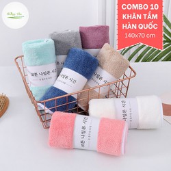 Combo 10 Cái khăn tắm Hàn Quốc vải lông mịn thấm hút nước tốt - Size 140x70 cm