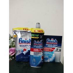 Combo 60 Viên rửa bát Finish QUANTUM + nước bóng làm bóng bát finish 800ml + 1.2kg Muối rửa bát Finish chính hãng