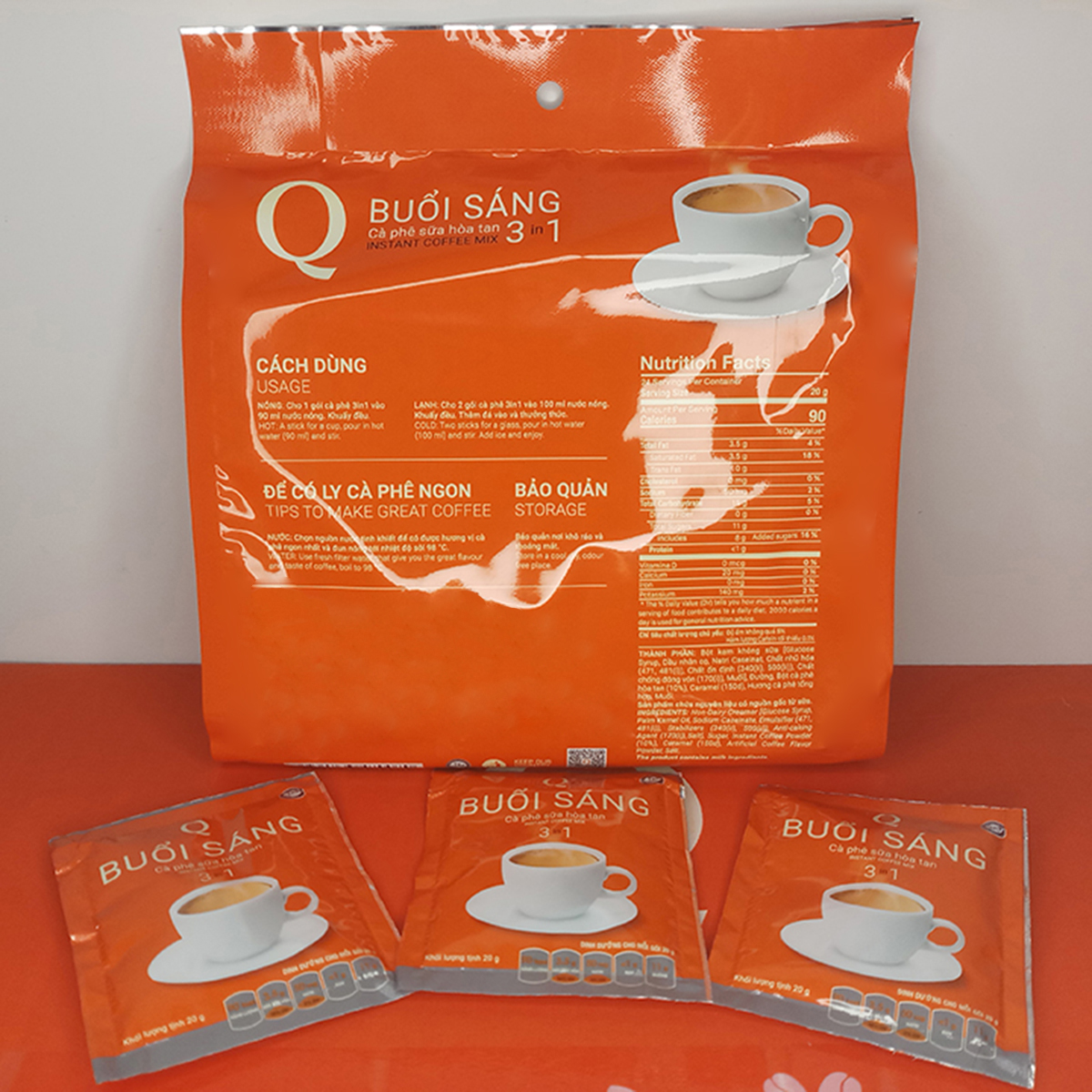 Cà phê sữa Buổi Sáng Trần Quang bịch 480g (24 gói vuông x 20g) (Mã SP: CPSBSGVTQ19)