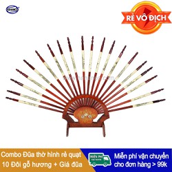 Bộ đũa thờ 10 đôi kèm giá đũa - Mẫu xẻ quạt