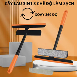 Cây Lau Kính 3in1, Dụng Cụ Vệ Sinh Lau Kính Gạt Nước Silicone Xoay 360 Độ Chống Trượt
