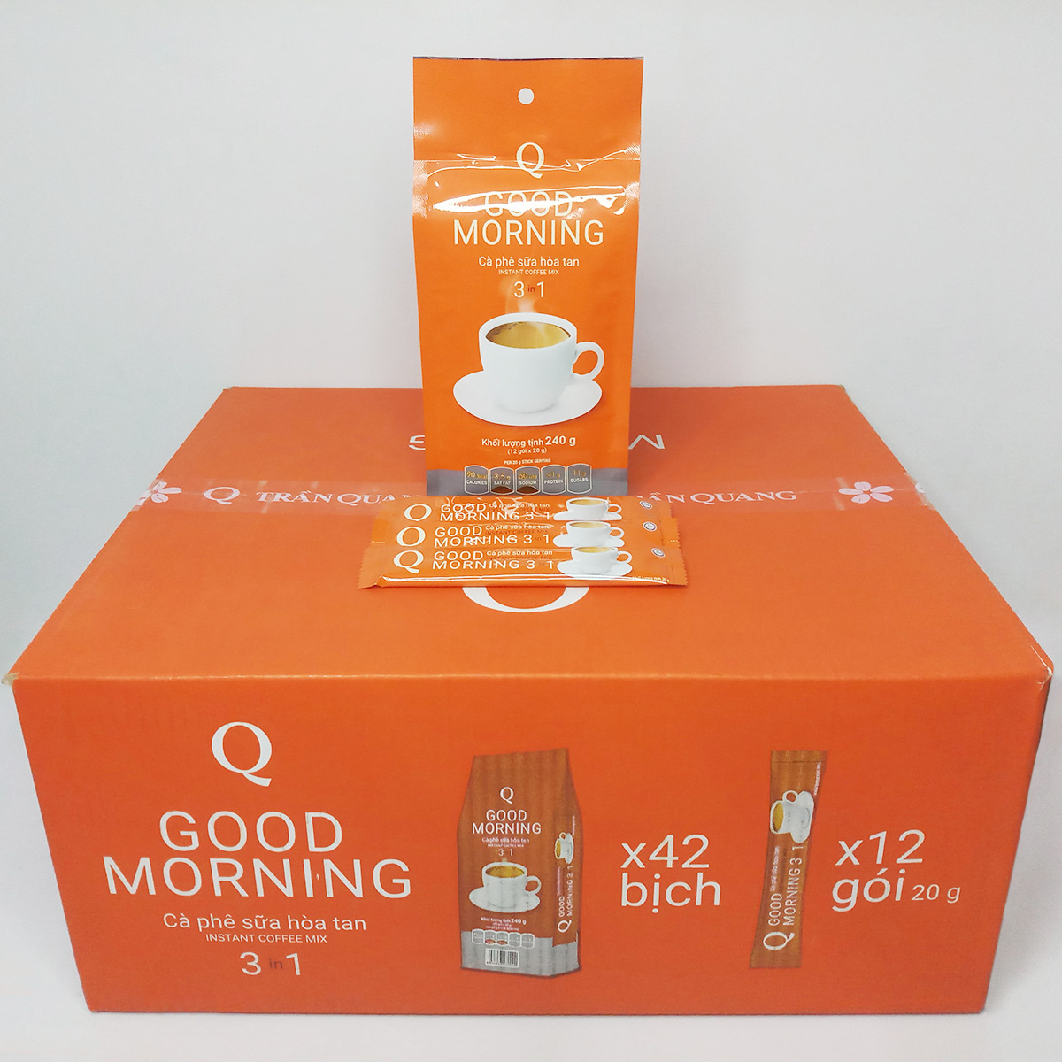 Cà phê sữa (loại 12 gói nhỏ) bịch 240g Good morning Trần Quang (Mã SP: CPGMTQGN24019)