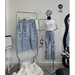 Quần baggy jean nữ rách gối 3 tầng dễ thương Lê Huy Fashion MS 370