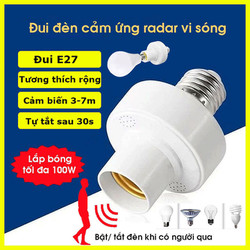 Đui đèn cảm biến chuyển động tự bật tắt E27, đuôi đèn cảm ứng chuyển động tiết kiệm điện, chuôi xoáy E27