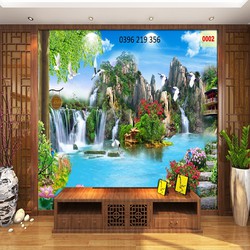 Tranh gạch men ốp lát 3D thác nước phong thủy