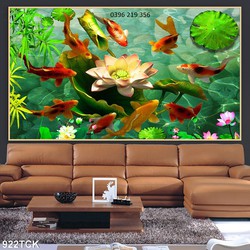 Tranh gạch men 3D ốp lát Hoa sen , cá koi , cá chép