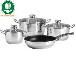 Bộ nồi cáo cấp 3 đáy bếp từ inox 304 Fivestar 4 món nắp kính