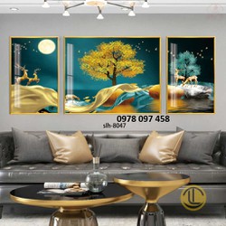 Tranh hươu vàng dưới ánh trăng - gạch tranh sản xuất theo yêu cầu.