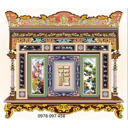 Phòng thờ gia tiên ốp tranh gạch câu đối