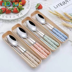 Bộ 3 Món Thìa, Đũa, Dĩa Lúa Mạch Chất Liệu Inox 304 Không Rỉ Kèm Hộp, Bộ Muỗng,Thìa, Nĩa Dùng Cá Nhân