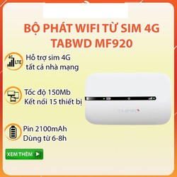 Bộ Phát Wifi 4G Tabwd Mf920 -Tốc Độ 150Mbps – Kết Nối 15 Thiết Bị – Nhỏ Gọn Tiện Lợi – Pin 2100mAh