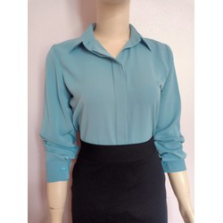 Áo sơ mi nữ lụa xanh, áo nữ công sở dáng cơ bản thanh lịch, áo sơ mi thiết kế A4458 (ảnh thật) đủ size 40-90kg