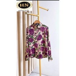 Áo sơ mi công sở lụa họa tiết cổ đức tay dài chất liệu lụa satin cao cấp mềm mại , siêu mát A4462 full size 40-90kg