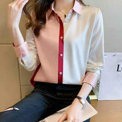 Áo sơ mi dài tay nữ lụa công sở, áo phối màu full size A4465