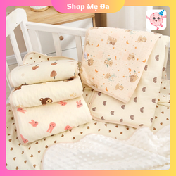 Chăn Xô Muslin Hạt Đậu Chần Bông size Lớn 100*110 cm cho bé sơ sinh họa tiết xinh xắn