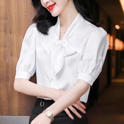 Áo trắng nữ thắt nơ tay lỡ, áo nữ công sở, áo lụa cao cấp full màu A4471 full size