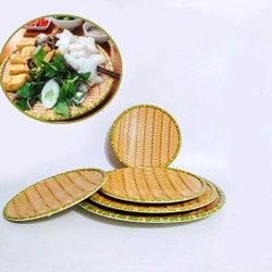 SET 2 Đĩa Phíp Giả Mây Đan Tre Mẹt Tròn Size 30 cm Có Chân Loại Dày Đẹp Để Hoa Quả, Mẹt Đồ Ăn Bún Đậu