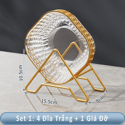 Bộ 4 đĩa nhựa vuông lòng sâu và 1 giá đỡ đĩa