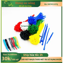 DRTM520TQ - Dây rút nhựa tháo mở tái sử dụng nhiều lần ( sét 100 sợi size 5x200mm ) giao màu ngẫu nhiên.