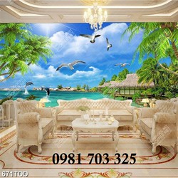 Tranh gạch cảnh biển đẹp trang trí 3d
