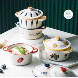 Bát tô âu sứ, nồi sứ cao cấp kèm nắp đậy chưng yến, hũ ăn dặm, ăn súp siêu đẹp
