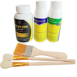 Keo 200ml cặp phủ dát vàng gốc PU 170ml kèm chổi cọ vẽ keo, vệ sinh dặm vàng, dùng cho gỗ, kim loại, nhựa, đá, thủy tinh, gốm sứ