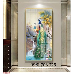 Tranh gạch chim công 3D khổ dọc