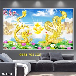 Tranh gạch đẹp rồng phượng 3D trang trí