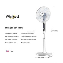 QUẠT ĐỨNG CÓ REMOTE tự thay đổi tốc độ WHIRLPOOL WFS-40JR CAO CẤP ĐẸP MẮT thương hiệu Mỹ