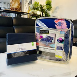 Bộ Chăn Drap Lông Vũ Xanh Queen ( 1m6x2m)