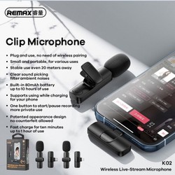 Mic Thu Âm Live Stream, Mic Thu âm Mini Cho Điện Thoại Mini Không Dây Remax K02 Lightning/ Type-C new