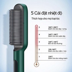 Lược Điện Chải Tóc Tạo Kiểu, Máy Uốn, Duỗi, Làm Thẳng Tóc 5 Cấp Độ Nhiệt, Làm Nóng Nhanh Tích Hợp Ion Âm Bảo Vệ Tóc
