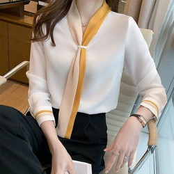 Áo nơ nữ phối màu, A4480 áo nữ công sở thanh lịch, áo nữ công sở full size 40-90kg