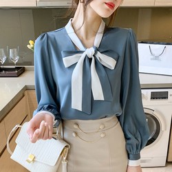 Áo nơ nữ phối màu, A4479 áo nữ công sở thanh lịch, áo nữ công sở full size 40-90kg