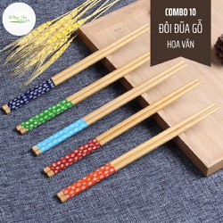 10 Đôi đũa ăn gỗ hoa văn - dài 24cm