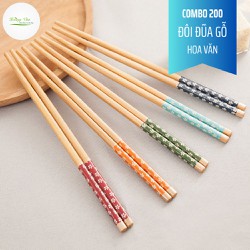 200 Đôi đũa gỗ tre hoa văn hoa anh đào - dài 24cm