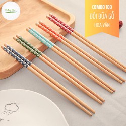 Combo 100 Đôi đũa gỗ tre hoa văn - dài 24cm