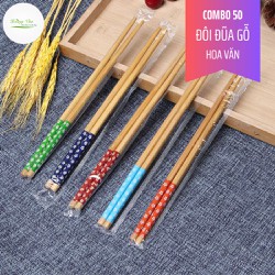 Combo 50 Đôi đũa gỗ tre hoa văn - dài 24cm