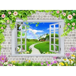 Tranh gạch đẹp cửa sổ 3D
