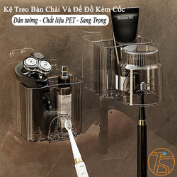 Giá treo bàn chải và để kem đánh răng dán tường kèm cốc tiện lợi - Hộp đựng dao cạo râu, tuýp rửa mặt trong nhà tắm