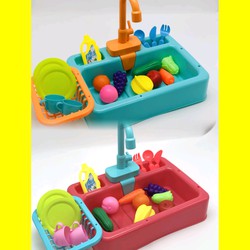 Bộ Rửa Chén Đỏ, Xanh 19 Món Tặng Pin, Rửa Bát, Rau Củ,...Có Vòi Gắn Pin Chạy Nước Thật Nấu Ăn Đồ Chơi Bé Trai, Bé Gái