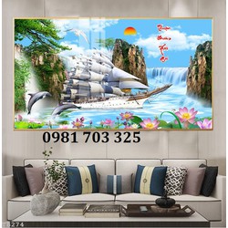 Tranh gạch thuyền buồm trang trí đẹp
