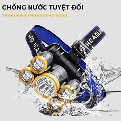 Đèn Pin Đội Đầu Đeo Trán 5 Bóng Siêu Sáng có 4 Chế Độ Chiếu Xa, Rộng, Nháy Đèn Kèm Pin Sạc ,  Chống Nước Siêu Tiện Lợi
