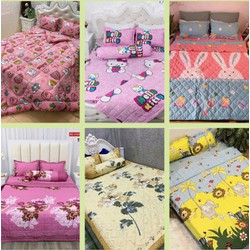 Bộ 5 Món Chăn Ga Gối Thỏ, Hello Kitty, Hoa..., Ra Giường Cotton Nhiều Mẫu