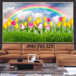 Tranh vườn hoa đẹp 3D trang trí tường