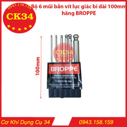 Bộ 6 đầu lục giác bi, bóng dài 100mm hãng BROPPE dành cho khoan, máy bắn vít