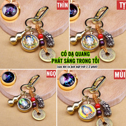 [XÃ KHO] Móc khóa 12 Con Giáp Mix 4 Món Đồng Thau: Phật Bản Mệnh Hồ lô rỗng Dây 5 Xu Cóc Thiềm Thừ phong thủy