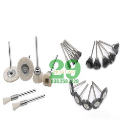 Chổi đánh bóng mini, đánh gỉ sét sợi bằng thép và sợi vải len cán 3mm cho máy khoan, máy mài