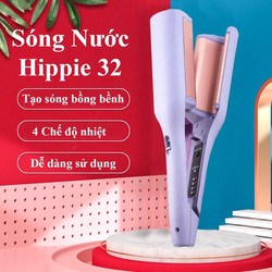 (CHÍNH HÃNG) Máy Uốn Xoăn Sóng Hippie Size 32mm, Máy Làm Tóc Xoăn Gợn Sóng Nước Dập Xoăn Lượn Sóng Cao Cấp Mới, Máy Làm Xoăn Sóng Nước Chỉnh Nhiệt