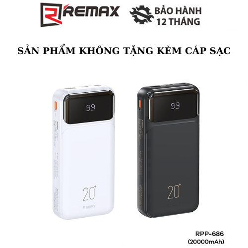 Hình ảnh Pin Dự Phòng Remax RPP-686 20000mAh 1 Cổng USB 1 Cổng Type C và Tích Hợp Sẵn 1 Cáp MicroUSB 1 Cáp Type C 1 Cáp Lightning Max 2.1A